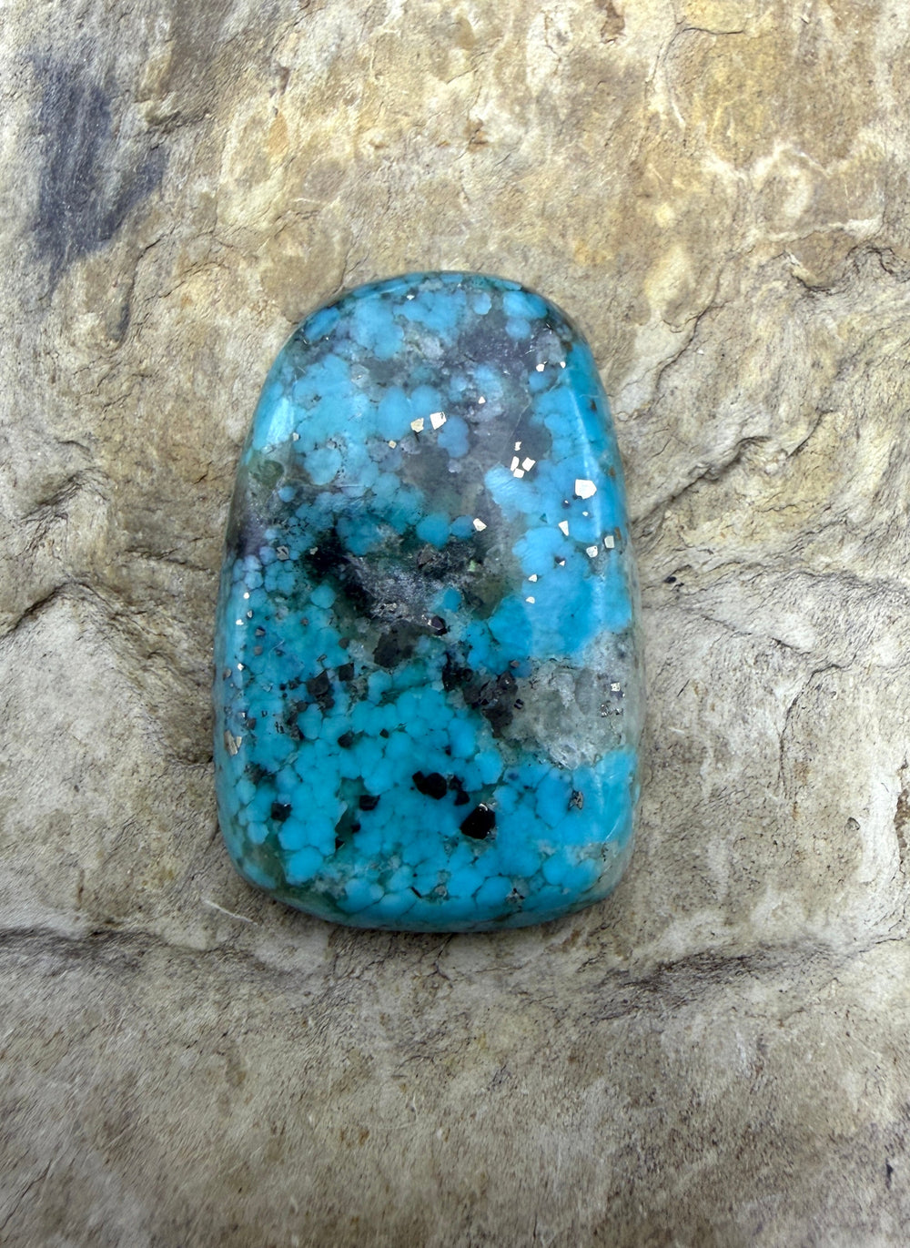 Campitos Turquoise (Mexico) with Pyrite Freeform Cabochon