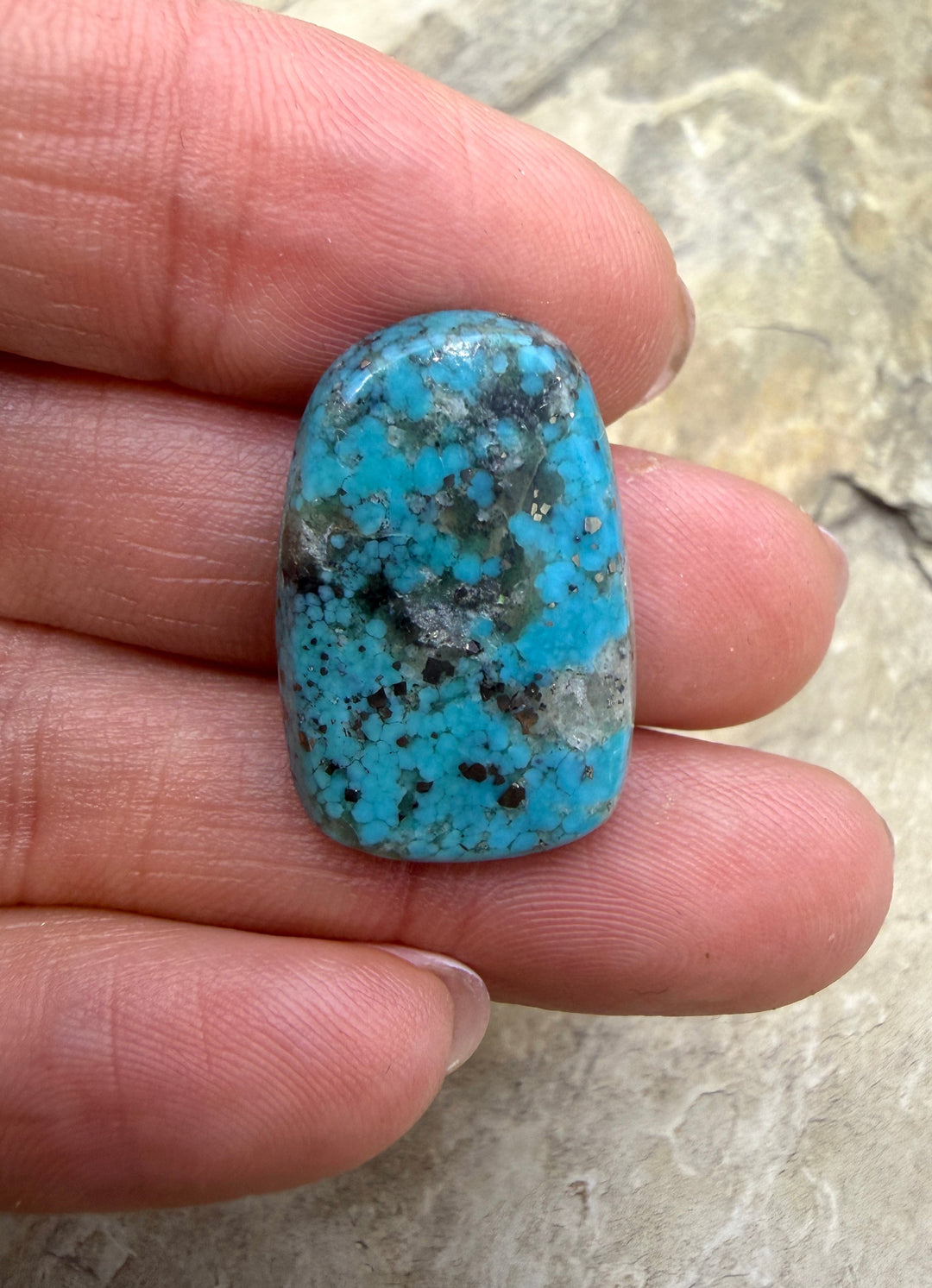 Campitos Turquoise (Mexico) with Pyrite Freeform Cabochon