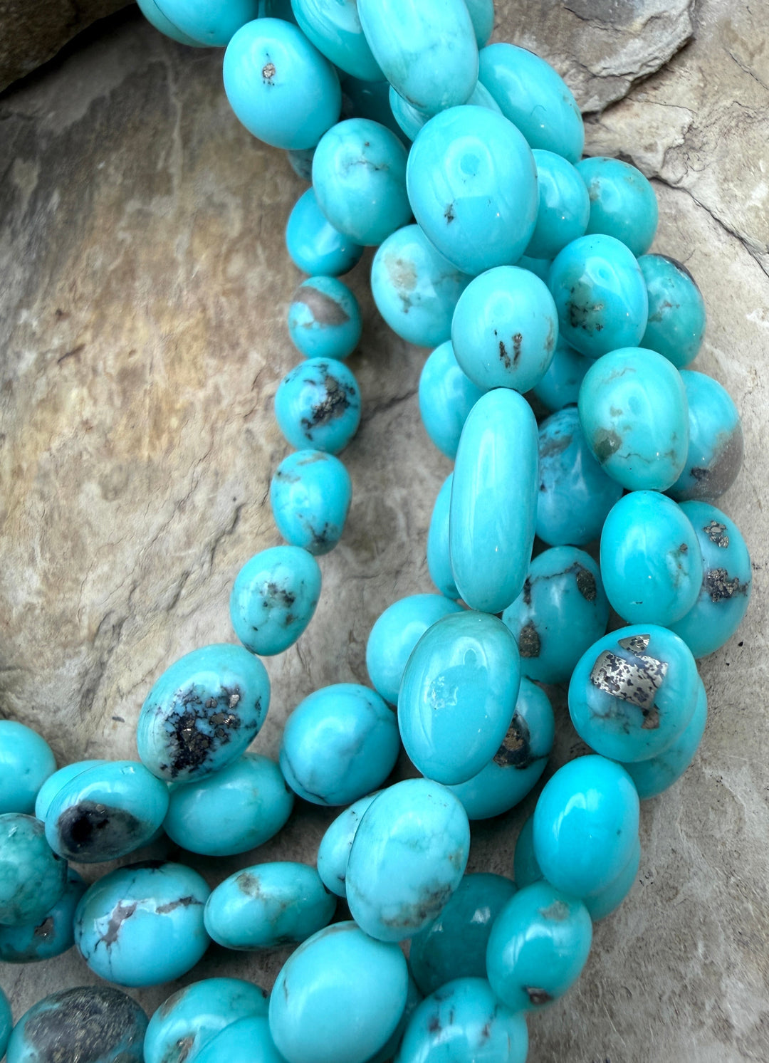 Campitos Turquoise (Mexico) with Pyrite Smooth Oval Nugget