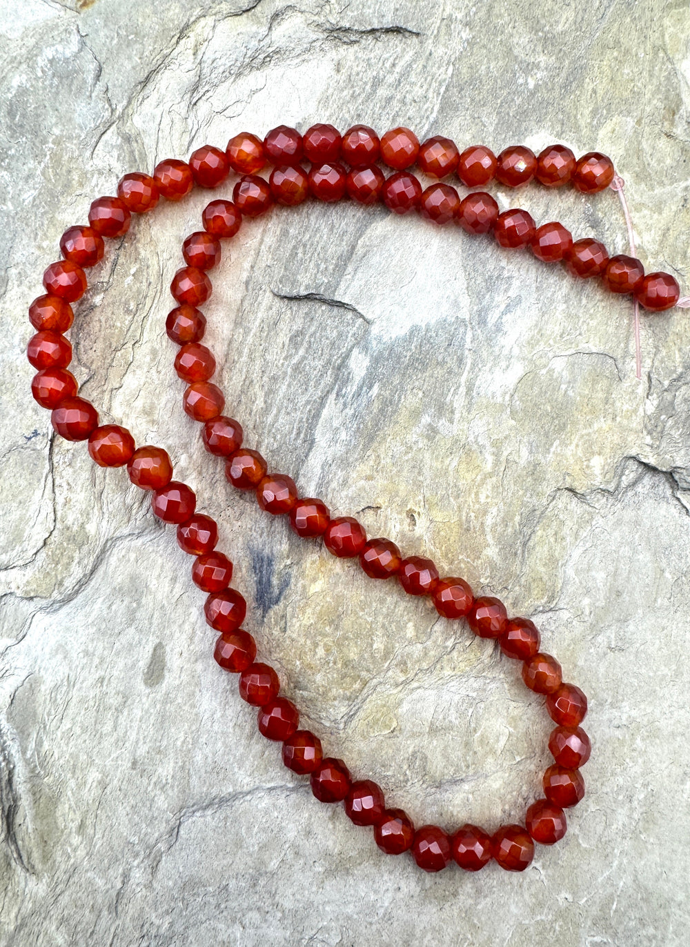 Carnelian 6mm Faceted Round Bead Strand 16 inch Strand