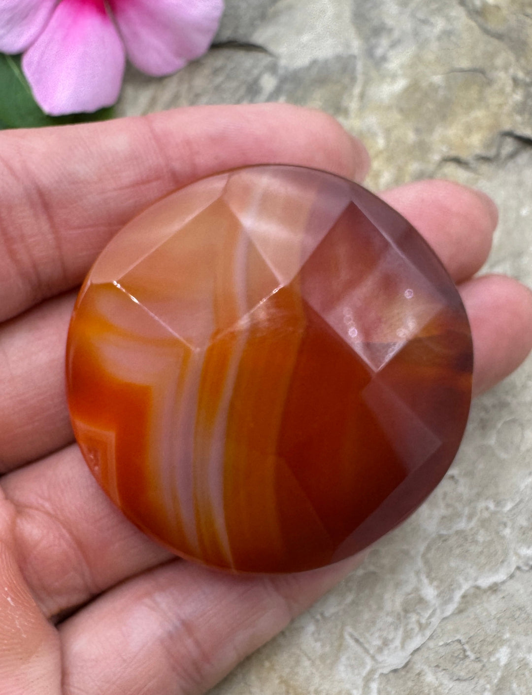Carnelian Round Faceted Focal Pendant 45mm Top Drilled