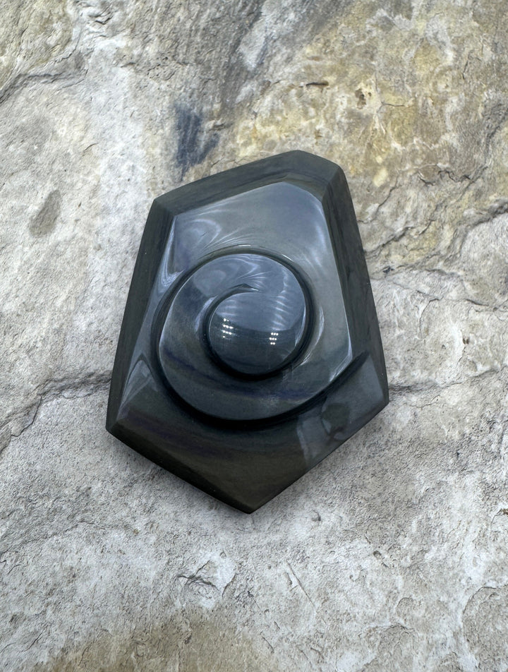Carved Rainbow Obsidian Cabochon 32x43mm - Obsidian