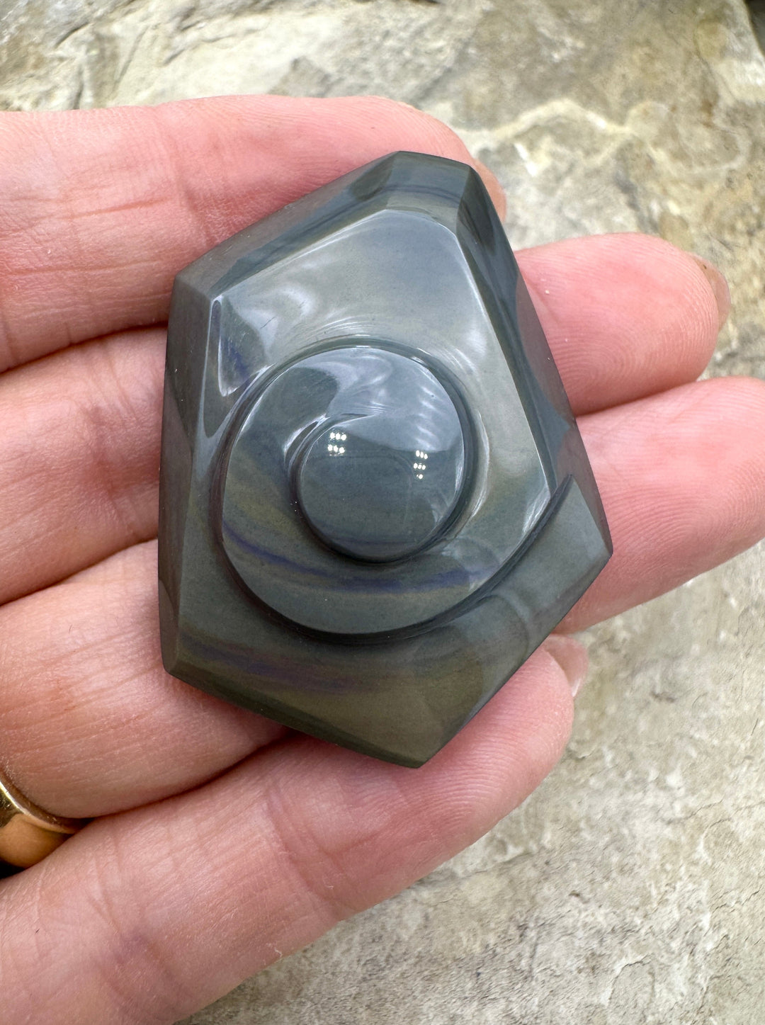 Carved Rainbow Obsidian Cabochon 32x43mm - Obsidian