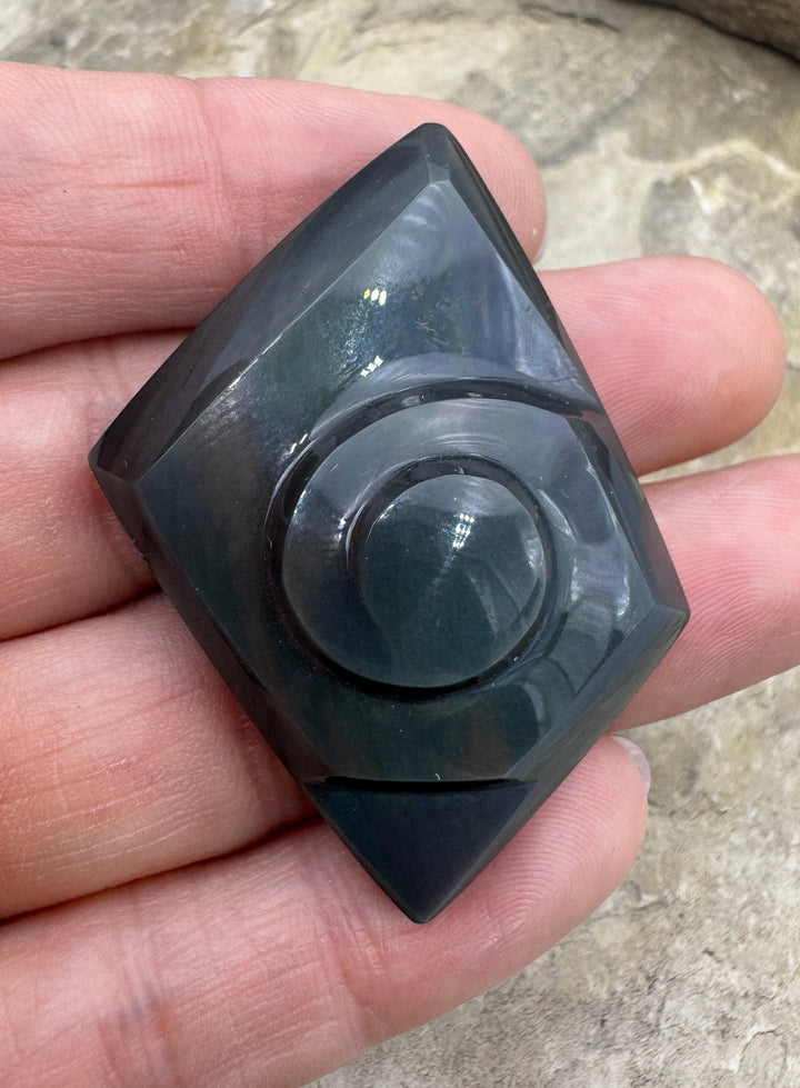 Carved Rainbow Obsidian Cabochon 38x48mm Obsidian