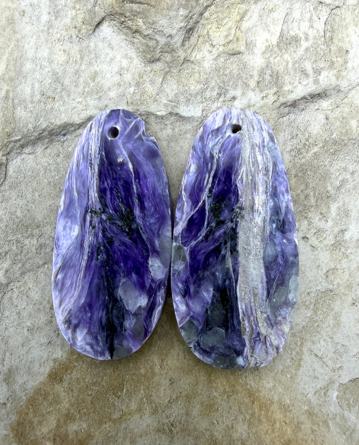 Charoite (Russia) Matching Earring Slab Bead Pair 16x33mm