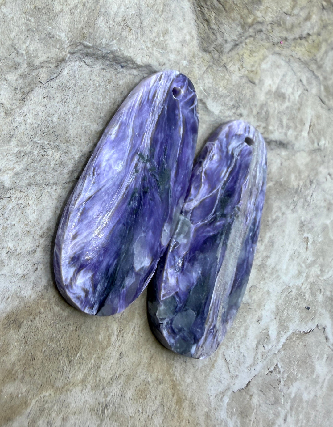 Charoite (Russia) Matching Earring Slab Bead Pair 16x33mm