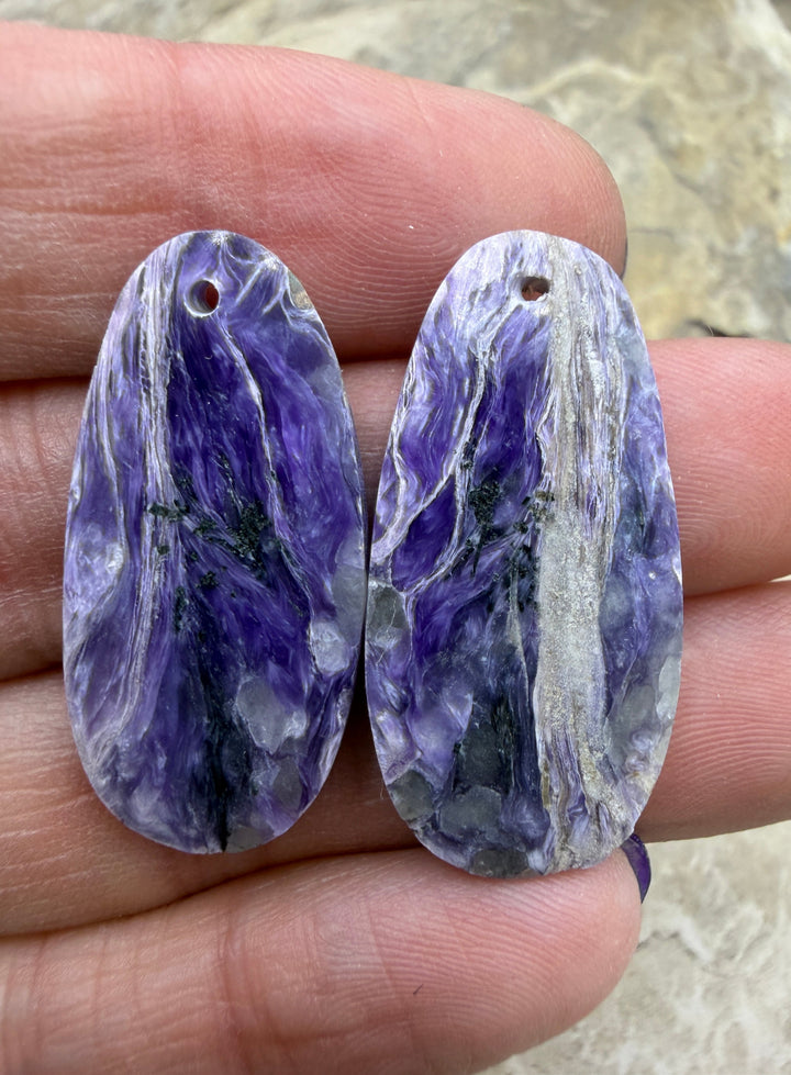 Charoite (Russia) Matching Earring Slab Bead Pair 16x33mm
