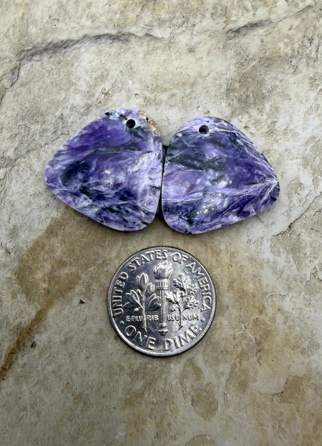 Charoite (Russia) Matching Earring Slab Bead Pair 20mm