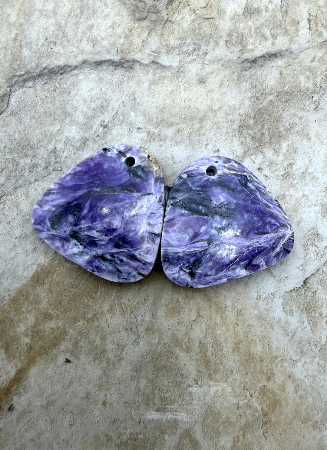 Charoite (Russia) Matching Earring Slab Bead Pair 20mm