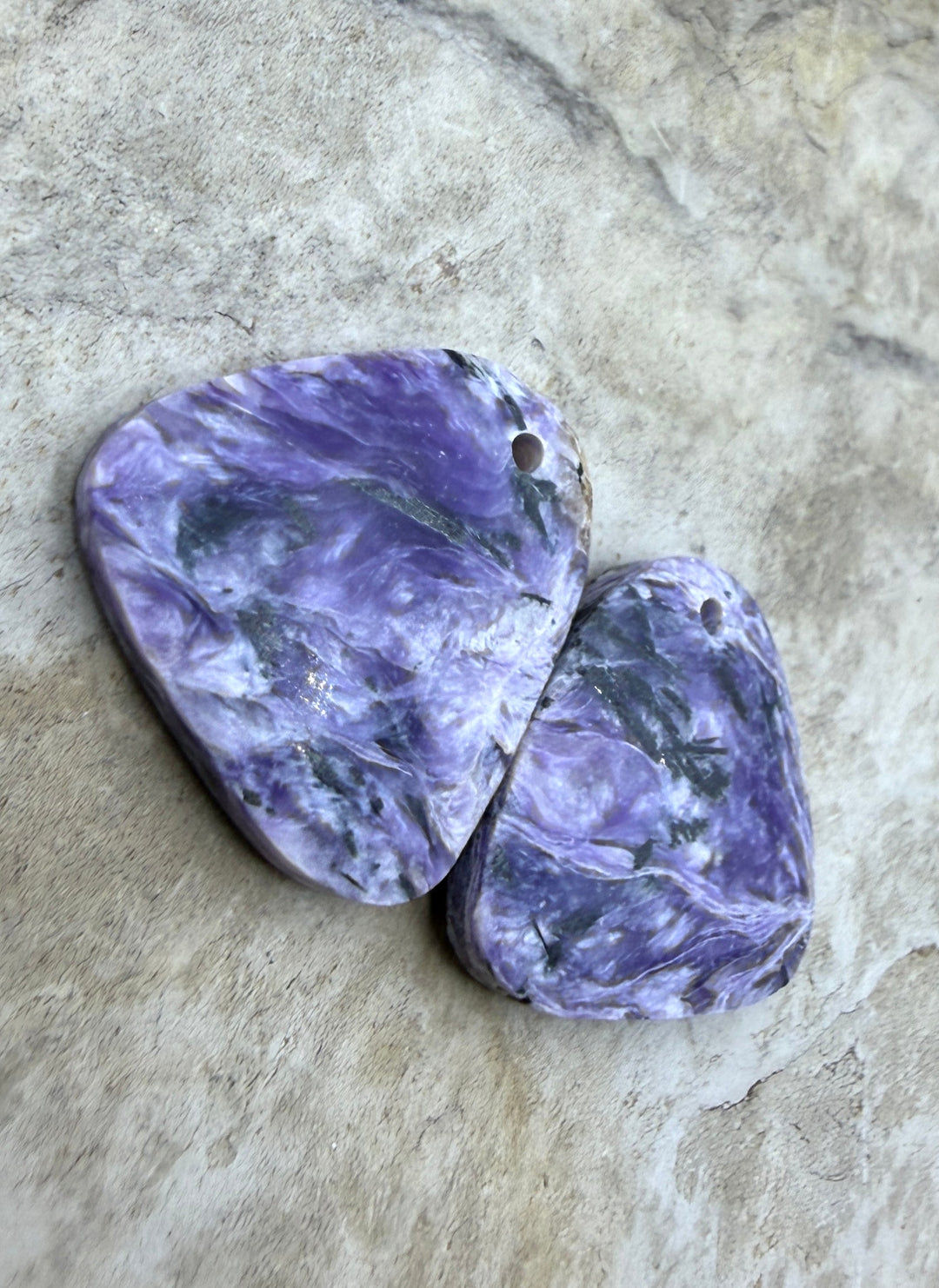 Charoite (Russia) Matching Earring Slab Bead Pair 20mm