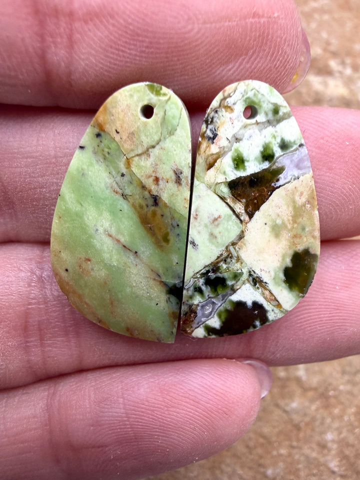 Chrome Chalcedony (Australia) Matching Earring Slab Bead Pair, 12x25mm 