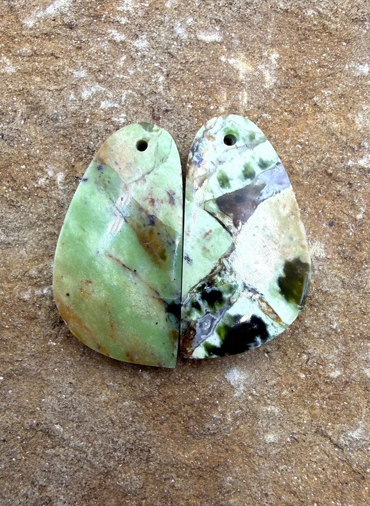 Chrome Chalcedony (Australia) Matching Earring Slab Bead Pair, 12x25mm 