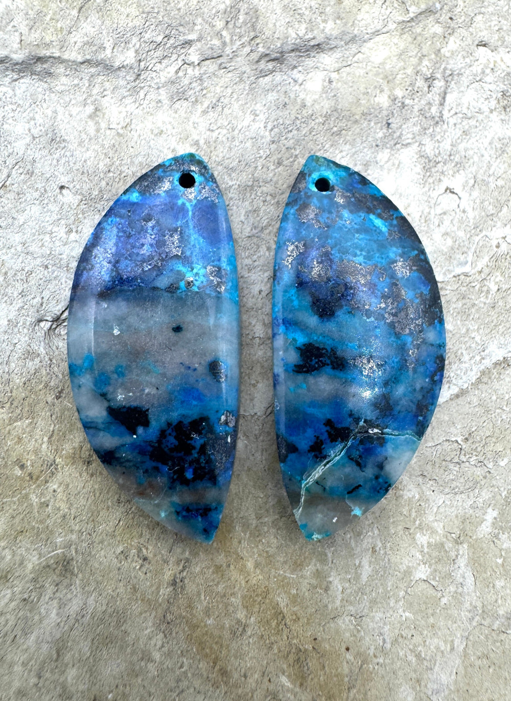 Chrysocolla Earring Slab Bead Pair 13x30mm - Parrot Wing