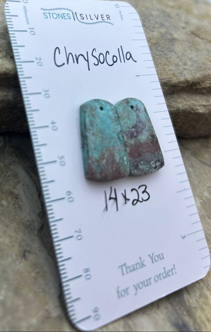 Chrysocolla Earring Slab Bead Pair 14x23mm - Variscite