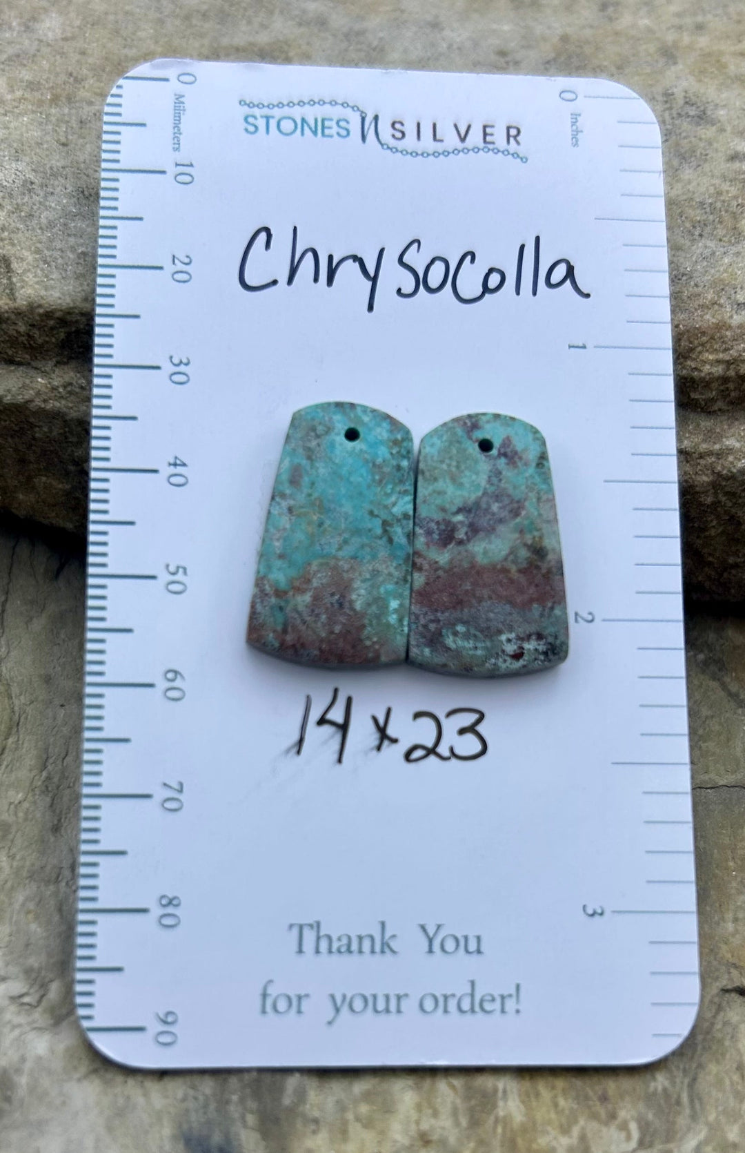 Chrysocolla Earring Slab Bead Pair 14x23mm - Variscite
