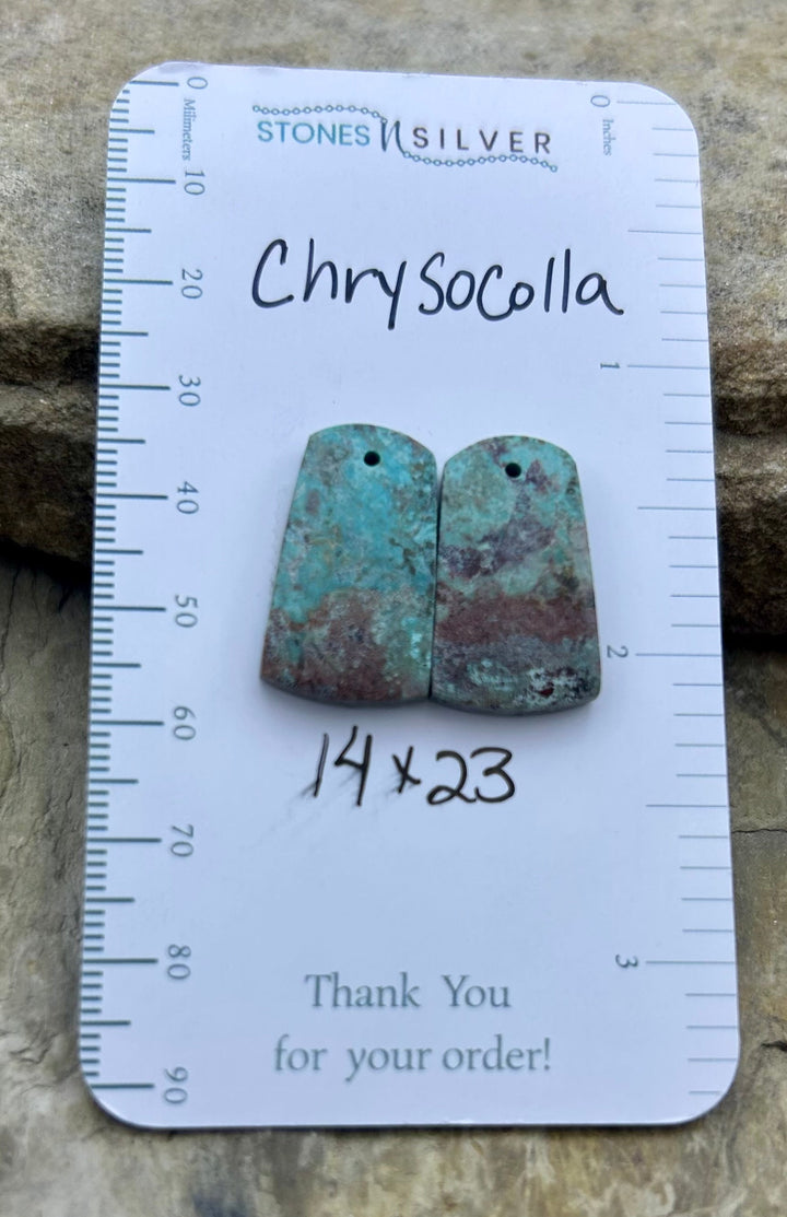 Chrysocolla Earring Slab Bead Pair 14x23mm - Variscite
