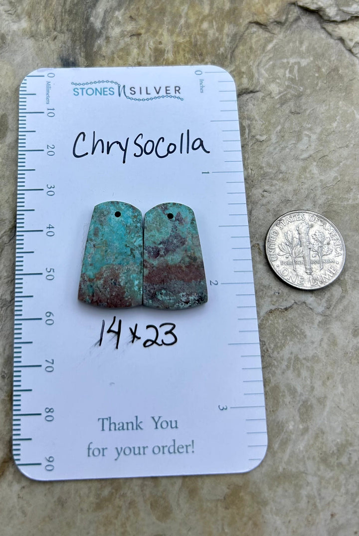 Chrysocolla Earring Slab Bead Pair 14x23mm - Variscite