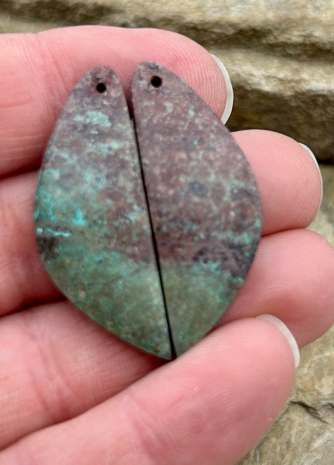 Chrysocolla Earring Slab Bead Pair 14x38mm - Variscite