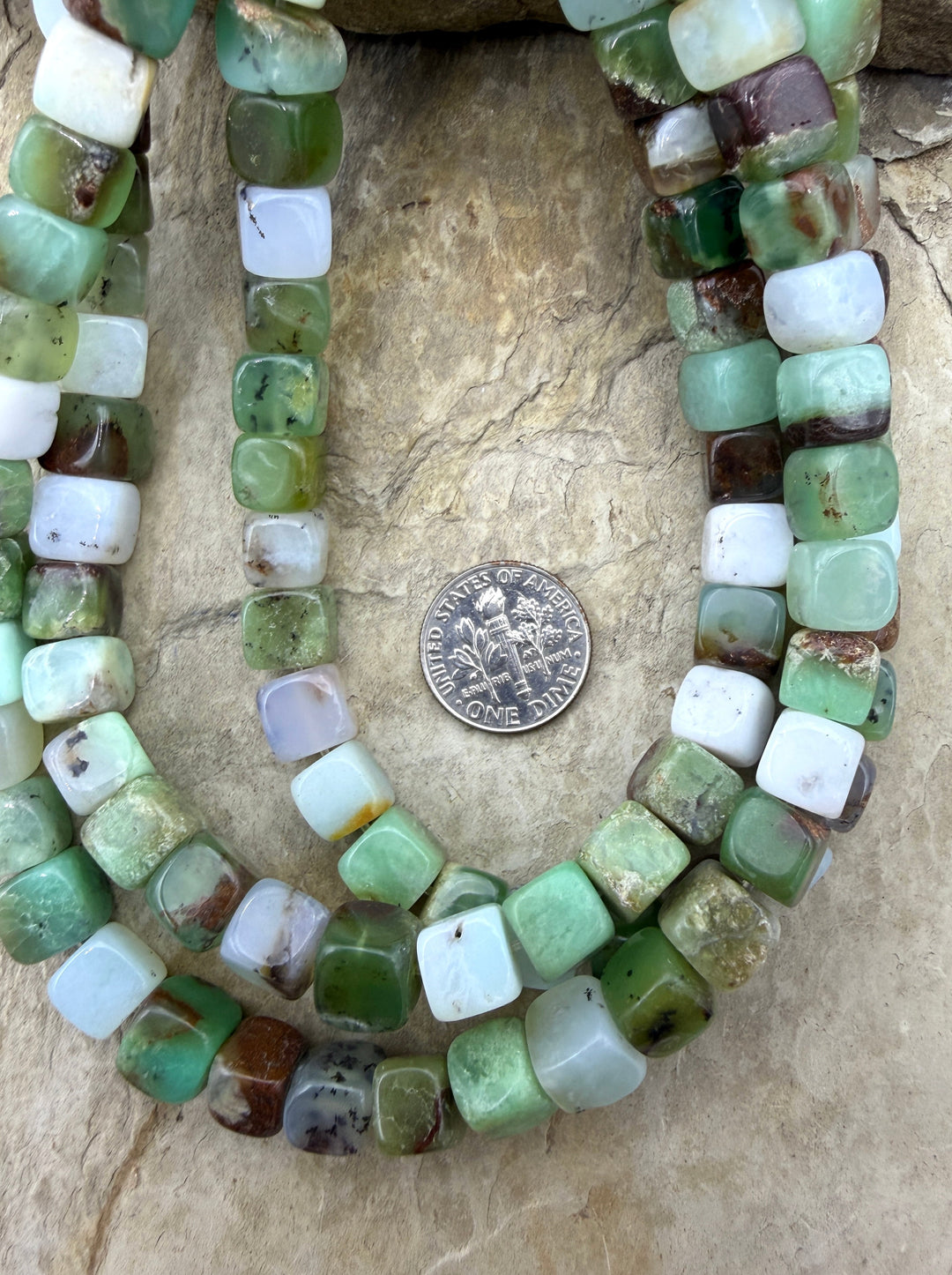 Chrysoprase (Australia) 8mm Cube Bead Strand 16 inch Strand