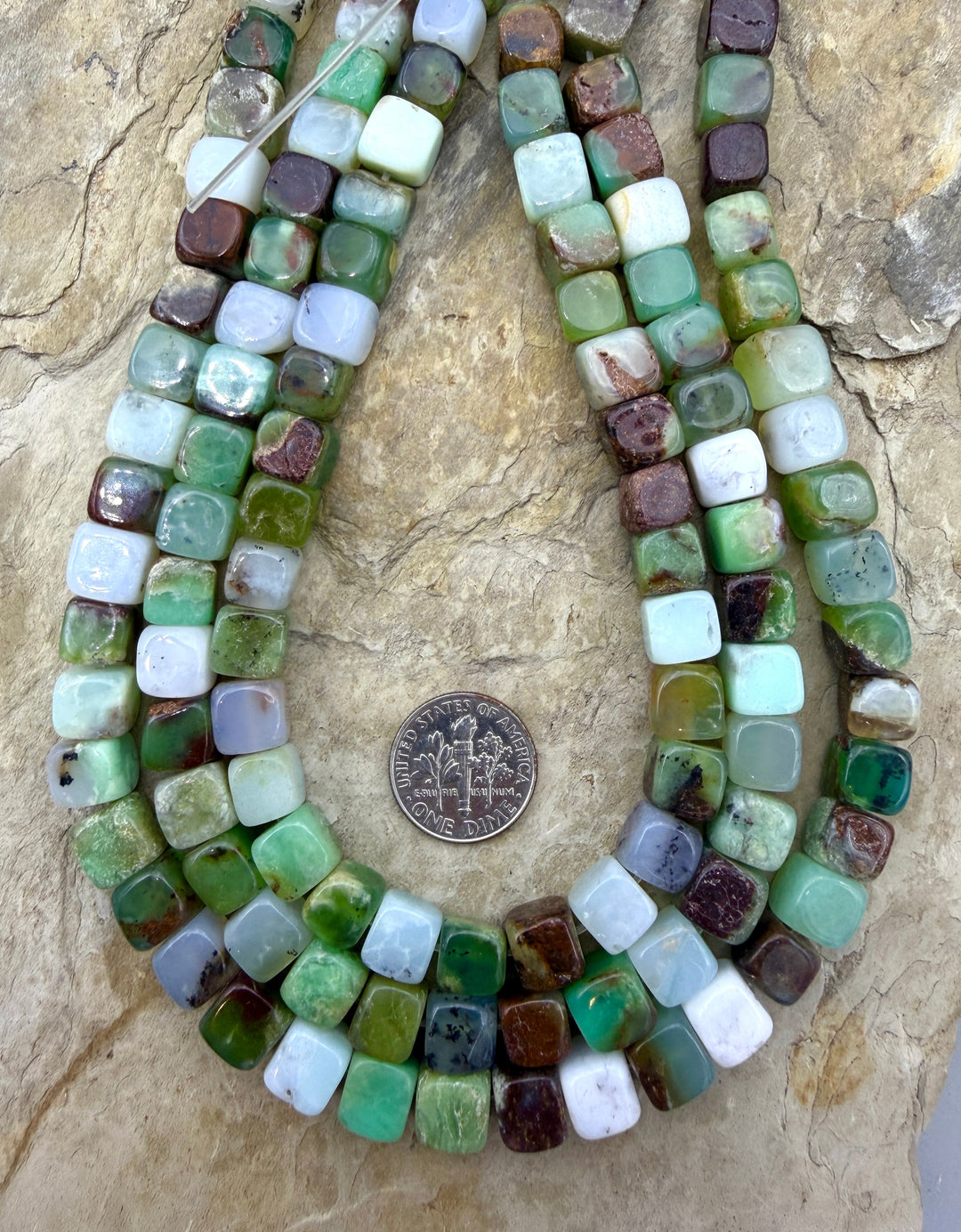 Chrysoprase (Australia) 8mm Cube Bead Strand 16 inch Strand