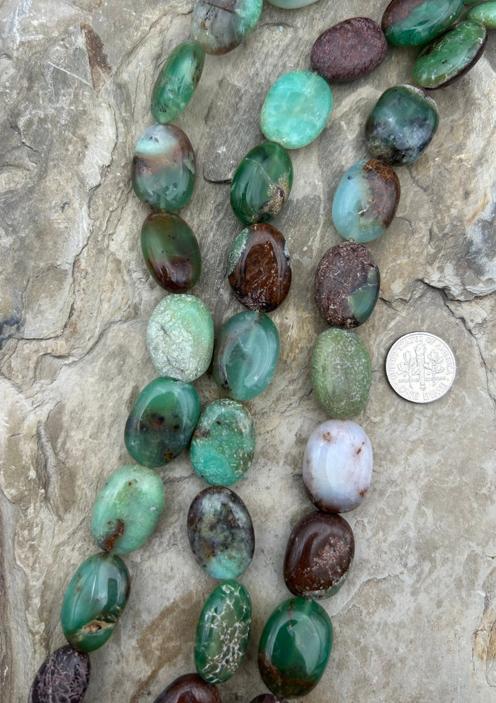 Chrysoprase (Australia) Flat Oval Beads 15-21mm 16 Inch