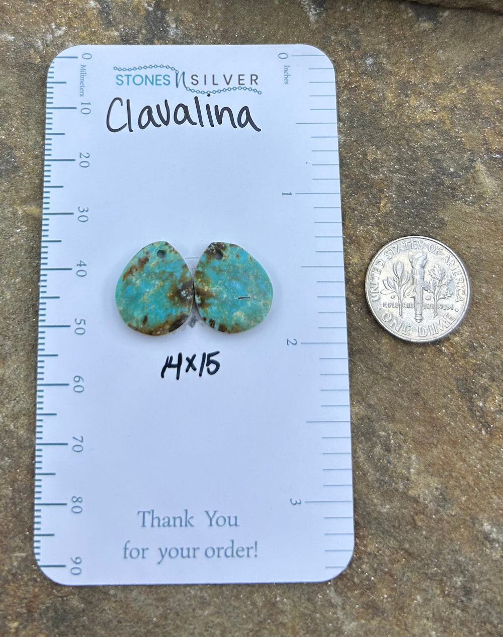 Clavelina Turquoise (Chile) Earring Slab Bead Pair 14x15mm