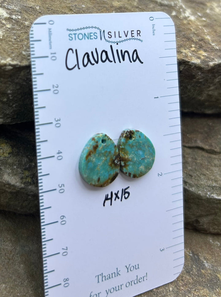 Clavelina Turquoise (Chile) Earring Slab Bead Pair 14x15mm
