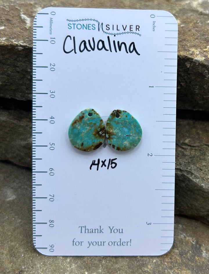 Clavelina Turquoise (Chile) Earring Slab Bead Pair 14x15mm