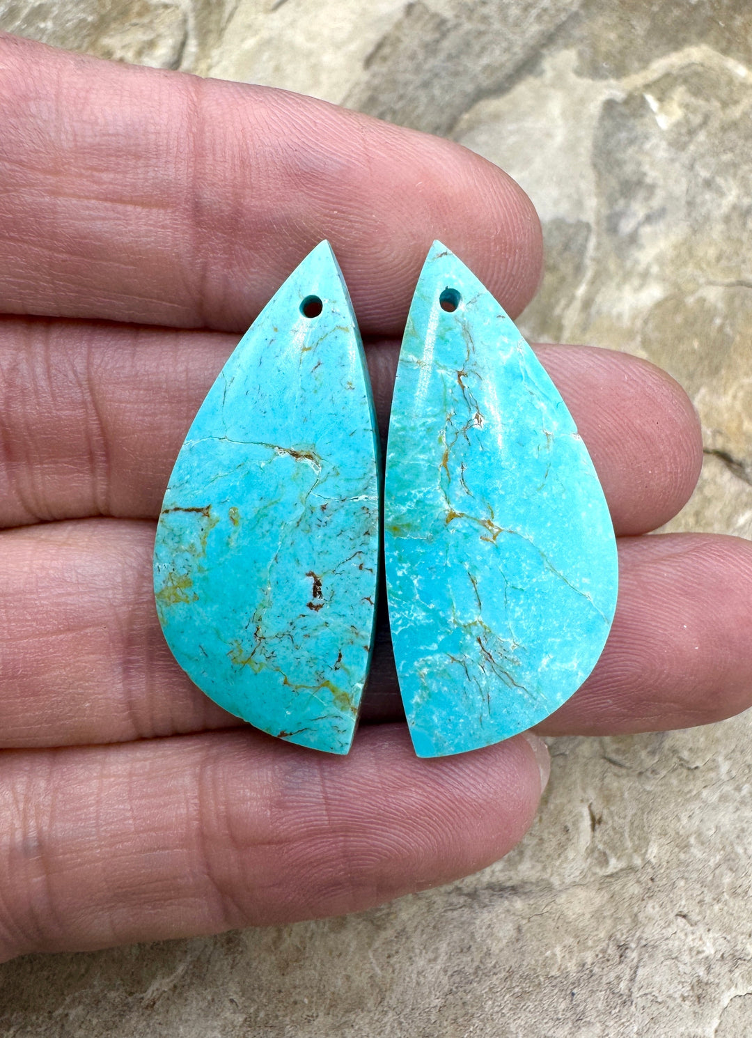 Clavelina Turquoise (Chile) Matching Earring Slab Bead Pair