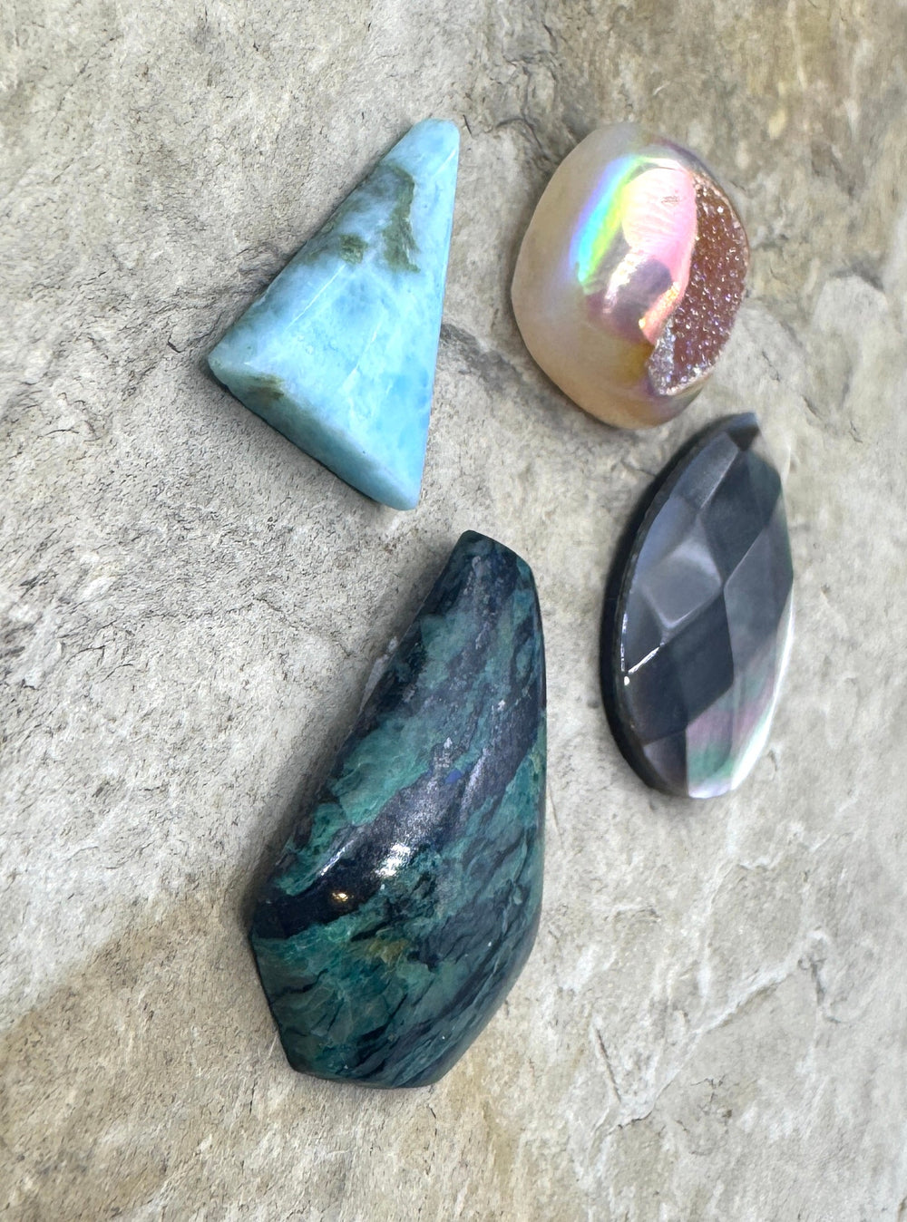 CLOSEOUT LOT 4 Designer Cabochons Druzy Larimar Mother