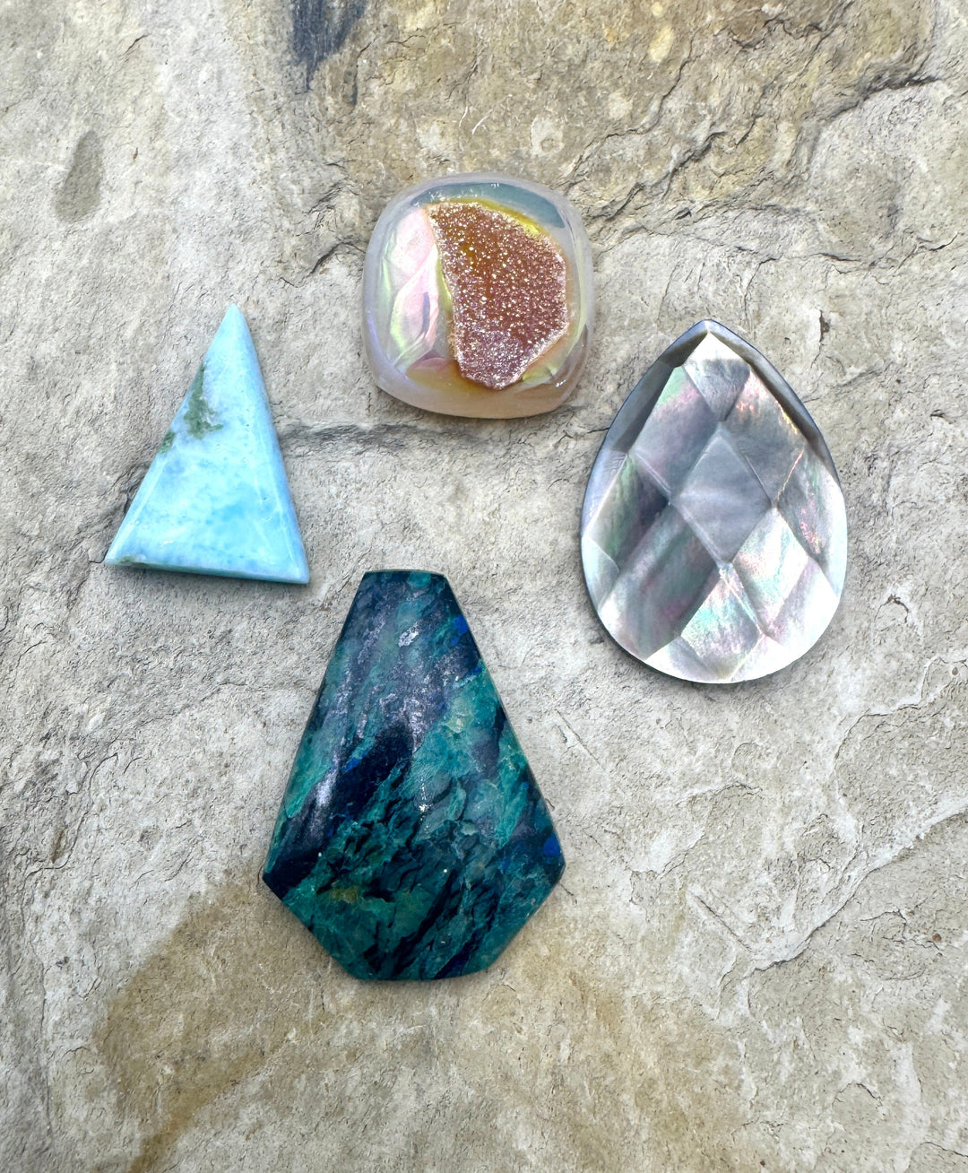 CLOSEOUT LOT 4 Designer Cabochons Druzy Larimar Mother