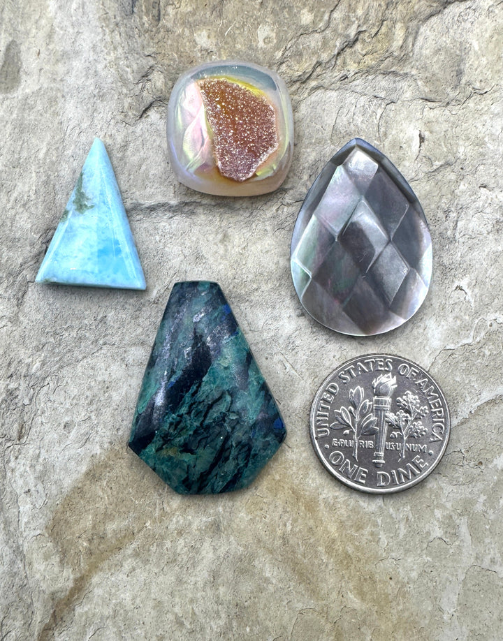 CLOSEOUT LOT 4 Designer Cabochons Druzy Larimar Mother