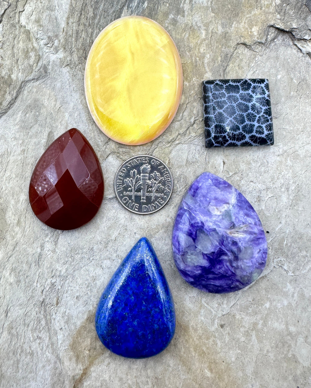 CLOSEOUT LOT 5 Designer Cabochons Charoite Mother of Pearl