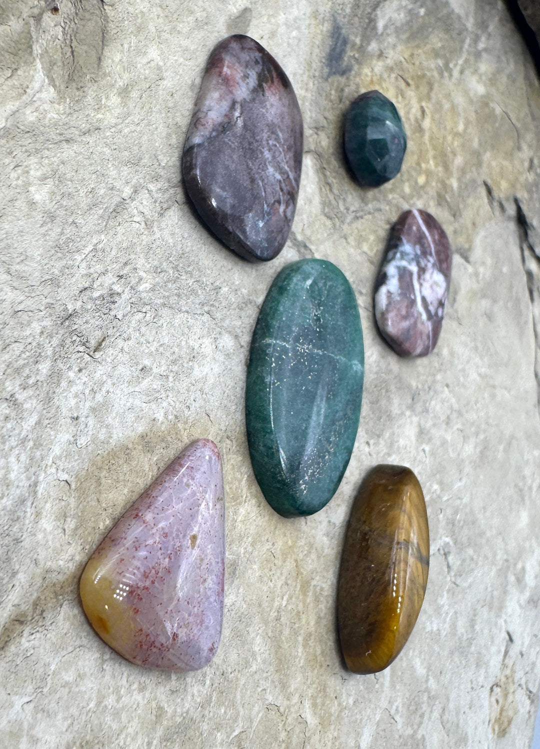 CLOSEOUT LOT 6 Designer Cabochons Tiger Eye Green
