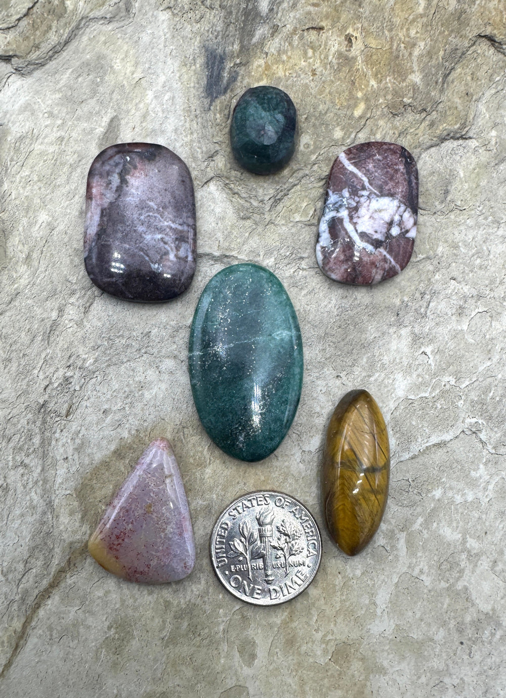 CLOSEOUT LOT 6 Designer Cabochons Tiger Eye Green