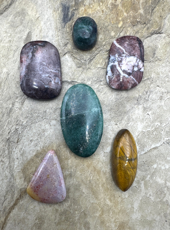 CLOSEOUT LOT 6 Designer Cabochons Tiger Eye Green