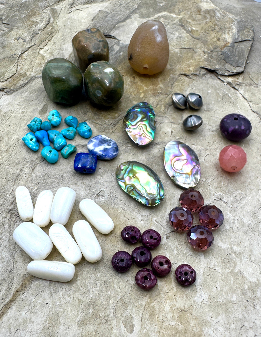 CLOSEOUT LOT Mixed Beads Abalone Sterling Jasper Turquoise