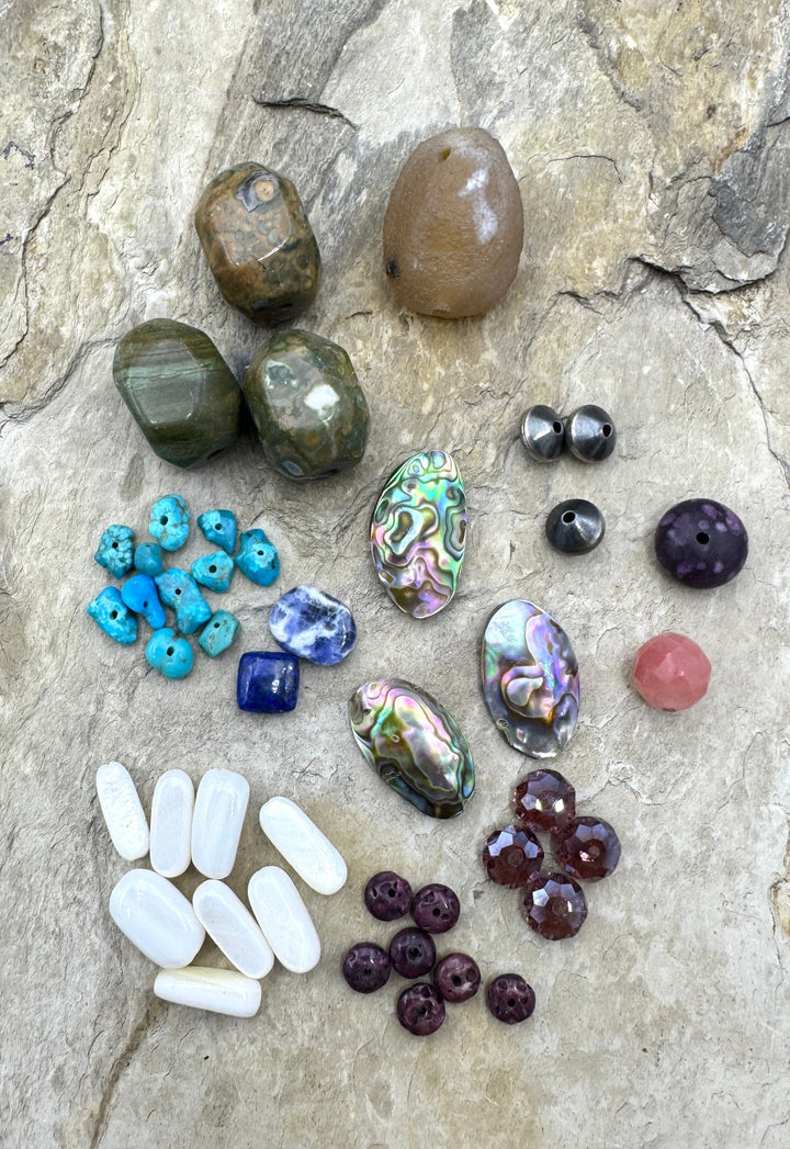 CLOSEOUT LOT Mixed Beads Abalone Sterling Jasper Turquoise