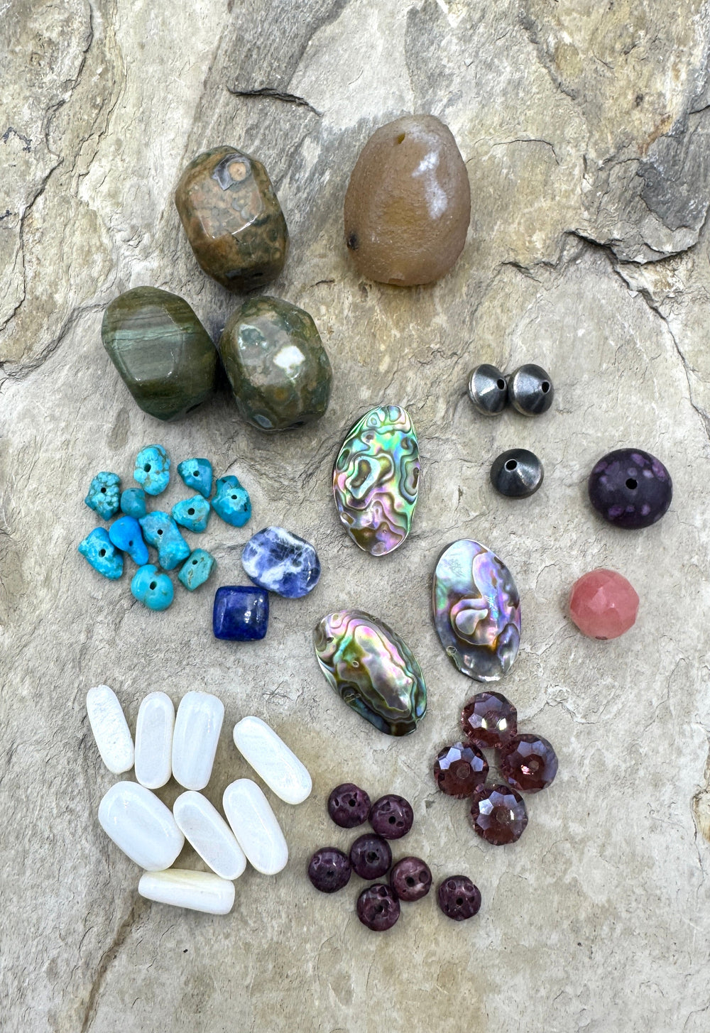 CLOSEOUT LOT Mixed Beads Abalone Sterling Jasper Turquoise