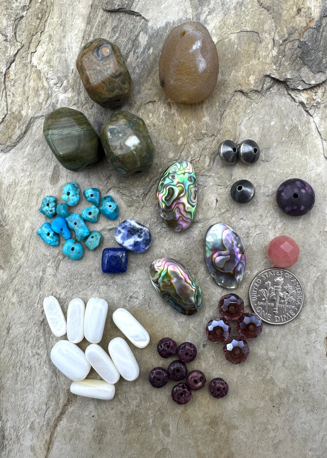 CLOSEOUT LOT Mixed Beads Abalone Sterling Jasper Turquoise