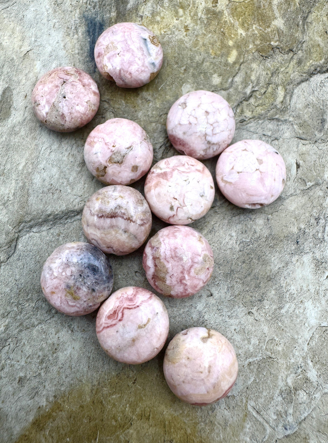 CLOSEOUT LOT of 11 Rhodochrosite 12mm Puffed Coin Beads 11