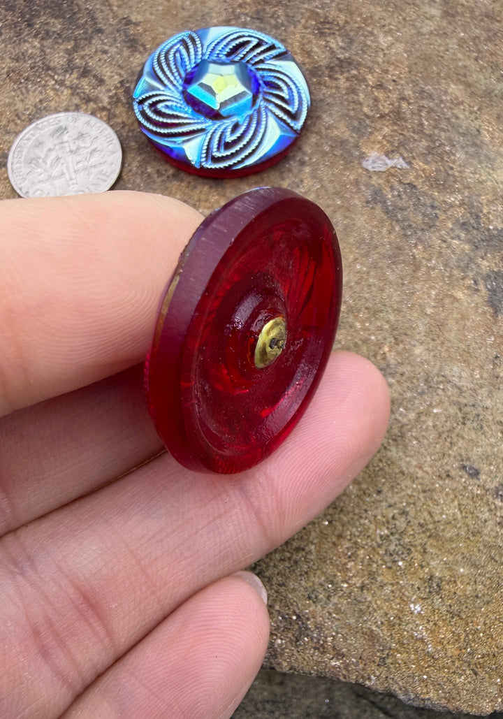 CLOSEOUT LOT of 2 Antique Czech Glass Button Cabochons 28mm