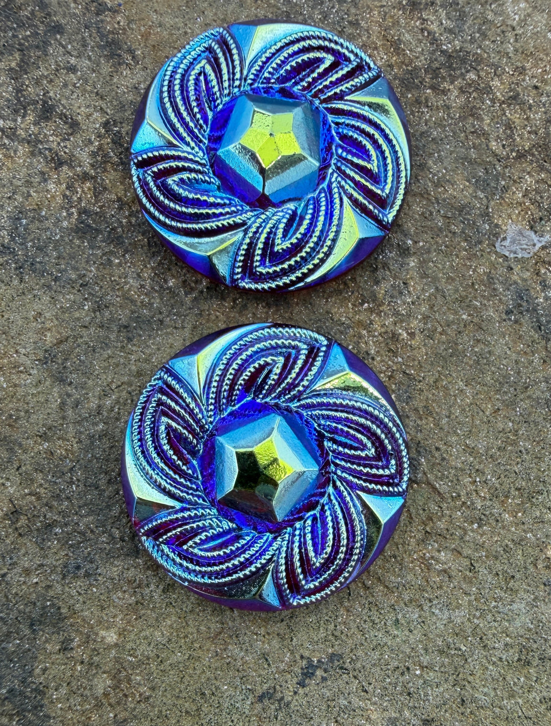 CLOSEOUT LOT of 2 Antique Czech Glass Button Cabochons 28mm