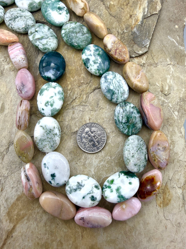 CLOSEOUT Lot of 2 Full Bead Strands Pink Opal and Dendritic