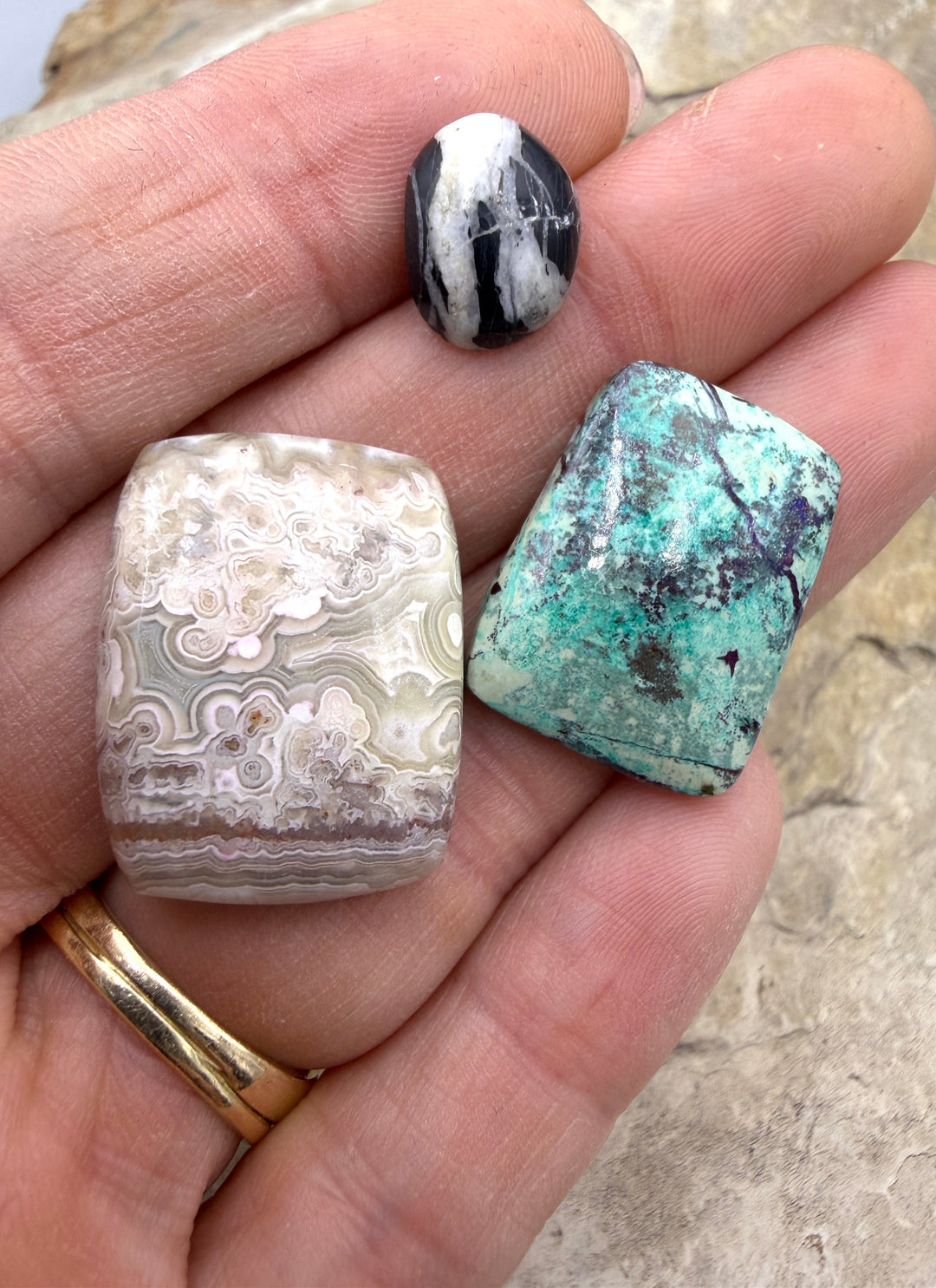 CLOSEOUT LOT of 3 Cabochons Crazy Lace White Buffalo