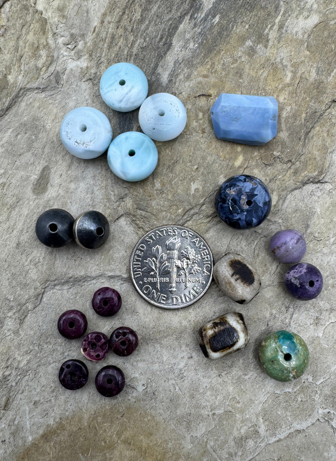 CLOSEOUT LOT of Mixed Beads Larimar Burnt Buffalo Bone