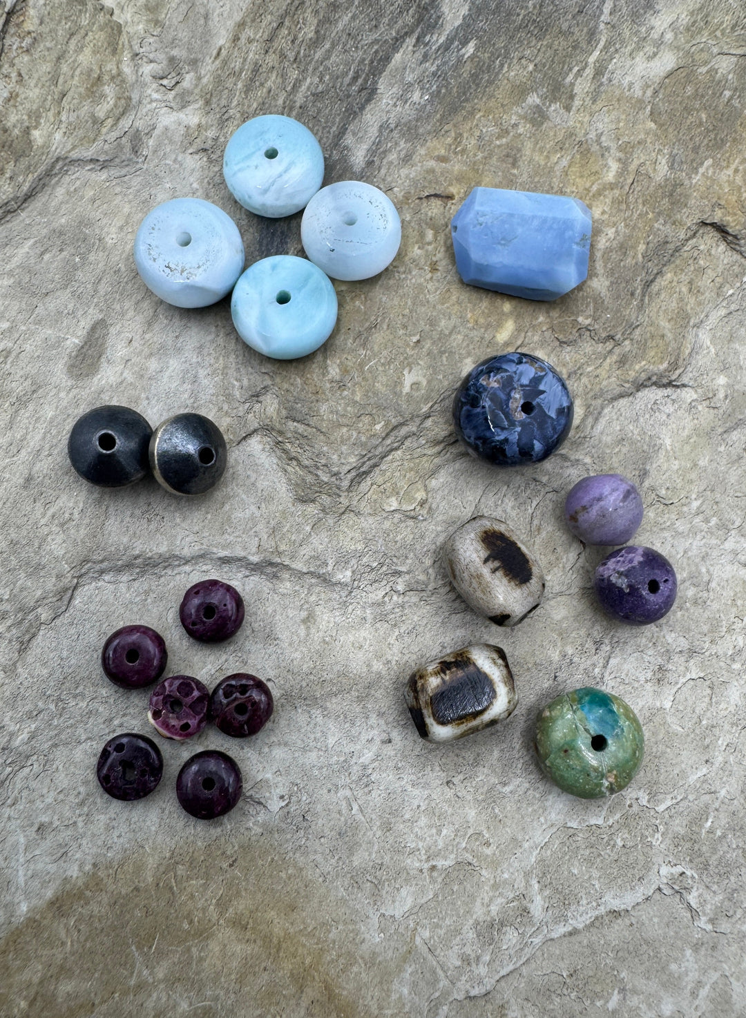 CLOSEOUT LOT of Mixed Beads Larimar Burnt Buffalo Bone