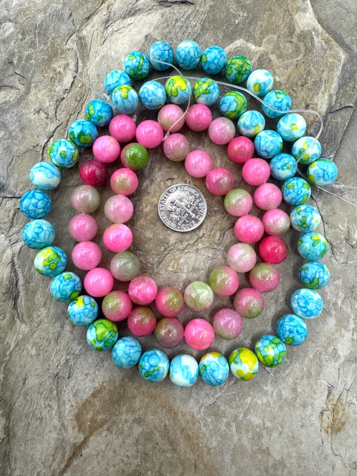 CLOSEOUT Lot of two Bead Strands Watermelon Dyed Jade (14