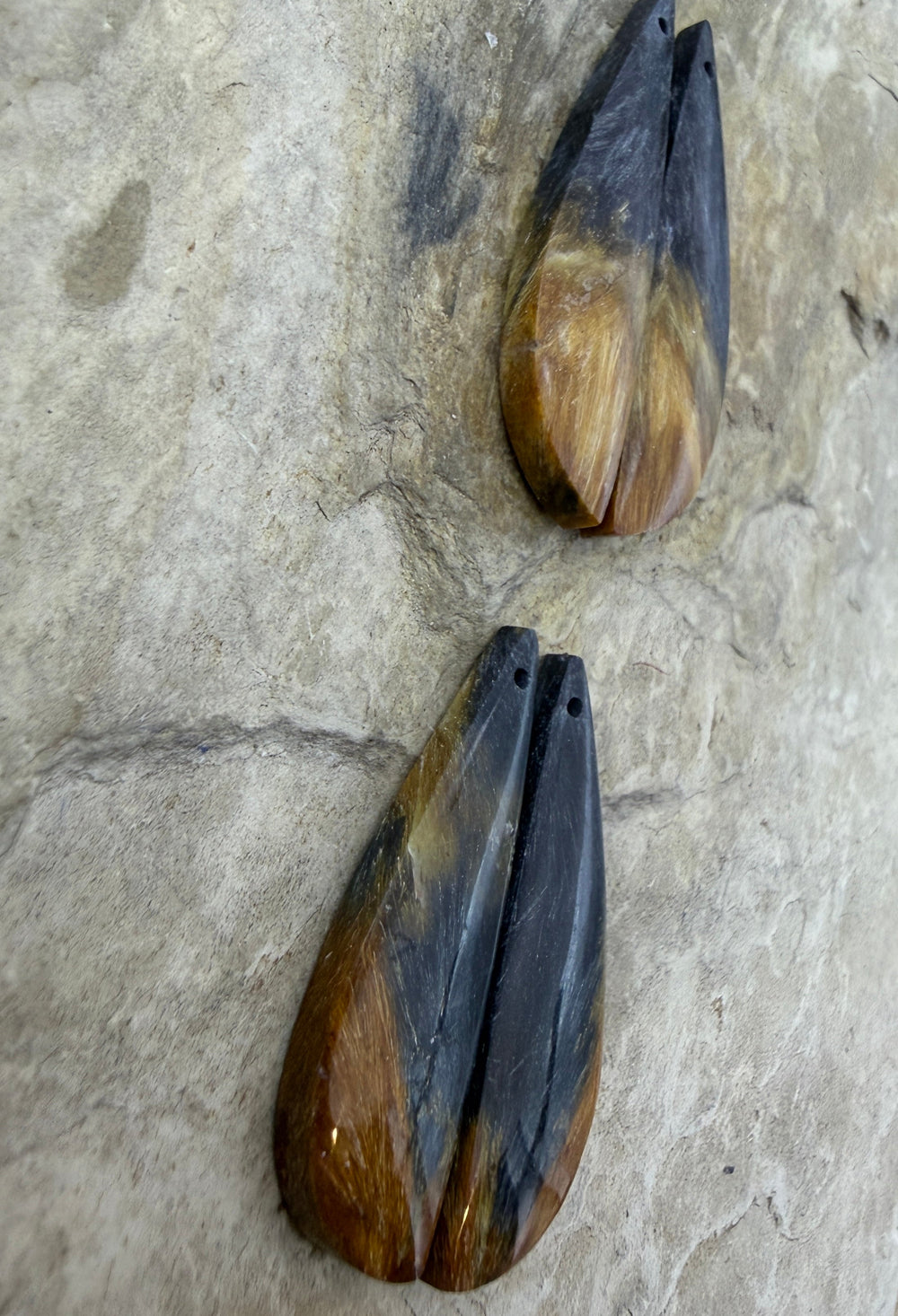 Colorful Petrified Wood Matching Earring Slab Bead Pair