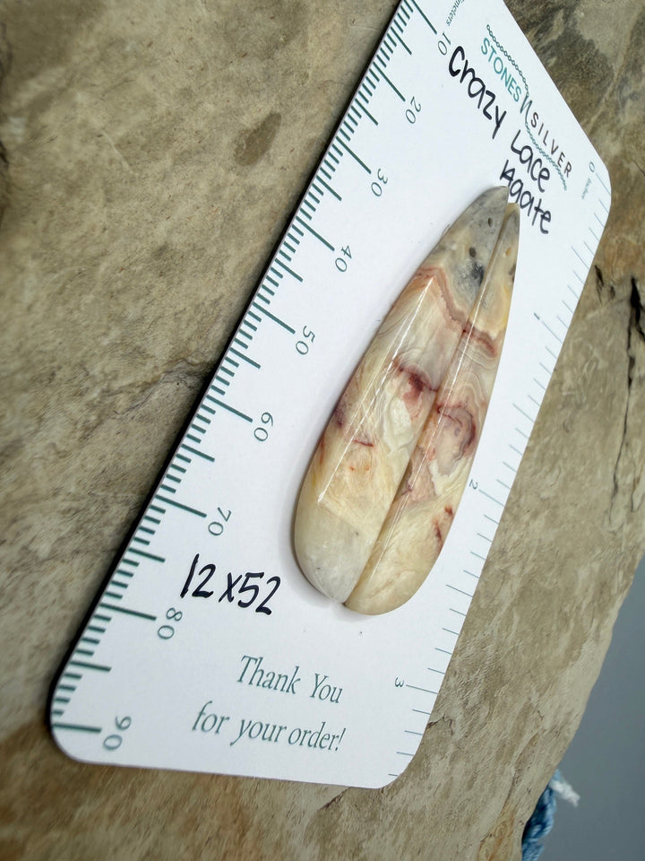 Crazy Lace Agate Earring Bead Slab Pair 12x52mm - Laguna